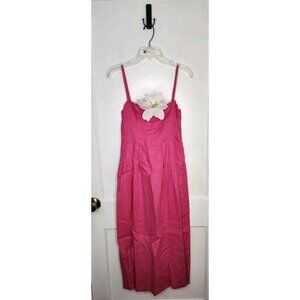 NWT Fanm Mon XS LORR LINEN LATRICE DRESS Pink Flower Embroidered Pleats Pockets